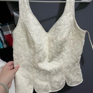 Cream Embellished Bustier Tank Top